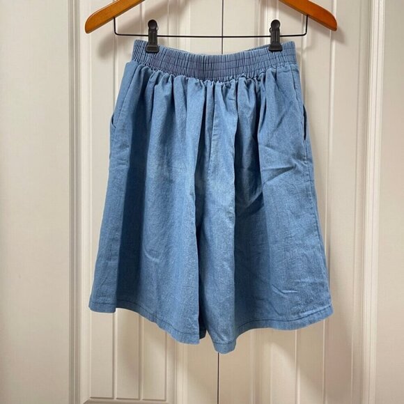 High Waist Flouncy Chambray Denim Shorts Blue - Picture 6 of 9